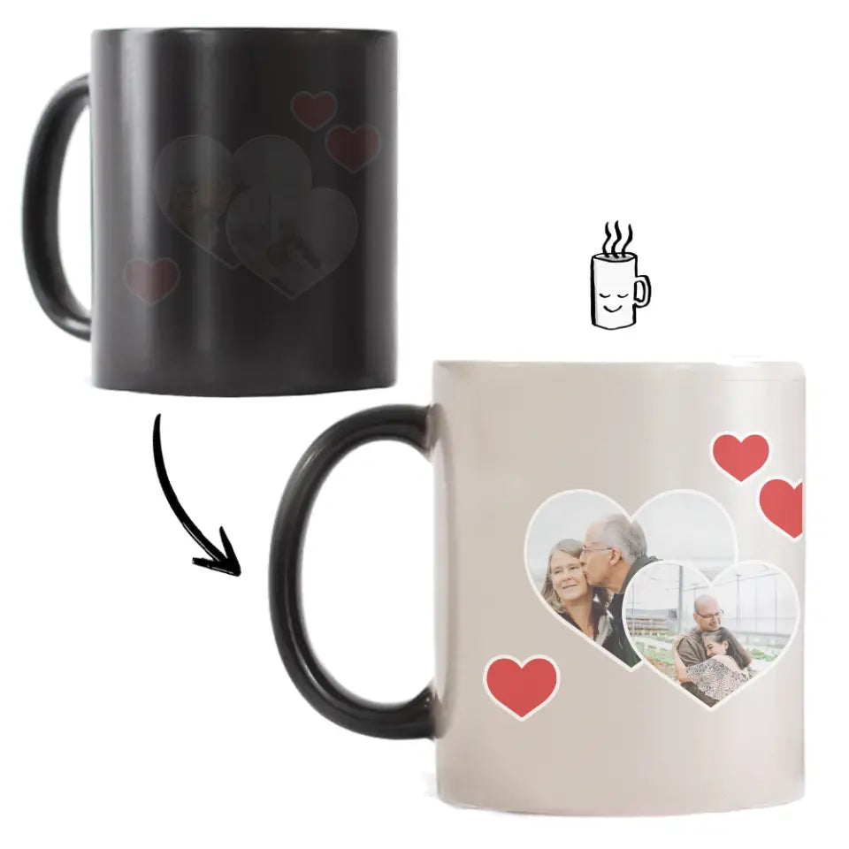 Dupla szív alakú egyedi képes bögre