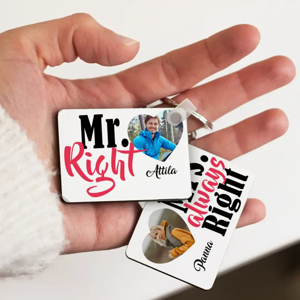 Mr. Right & Mrs. always Right 2 db-os páros kulcstartó fényképpel