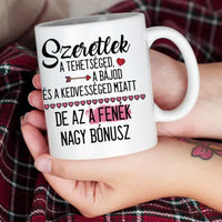 Valentin napi szerkeszthető karakteres bögre vicces és szerelmes feliratokkal