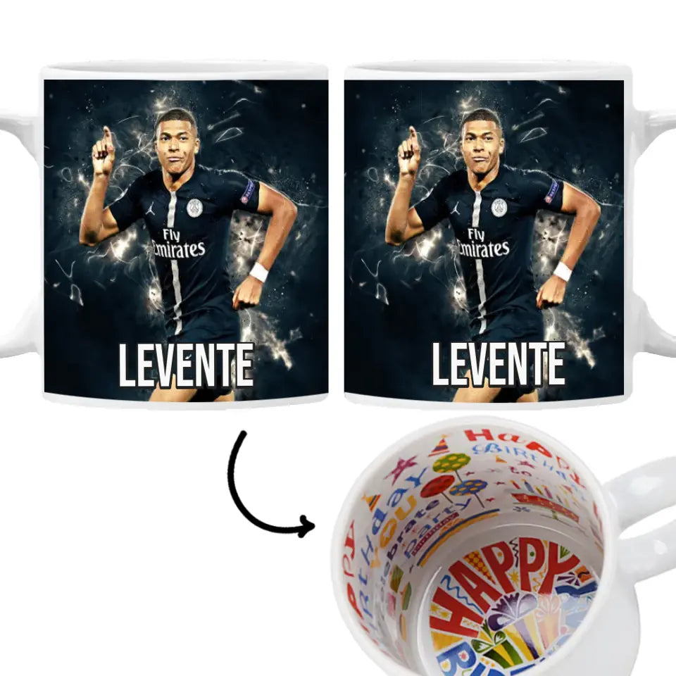 Kilian Mbappé Paris Saint-Germain egyedi ajándék bögre névvel