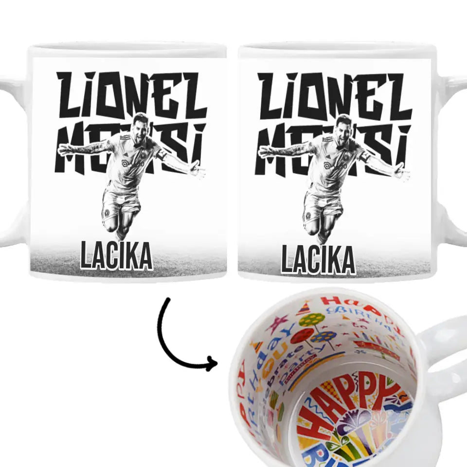 Messi Miami ajándék bögre egyedi névvel