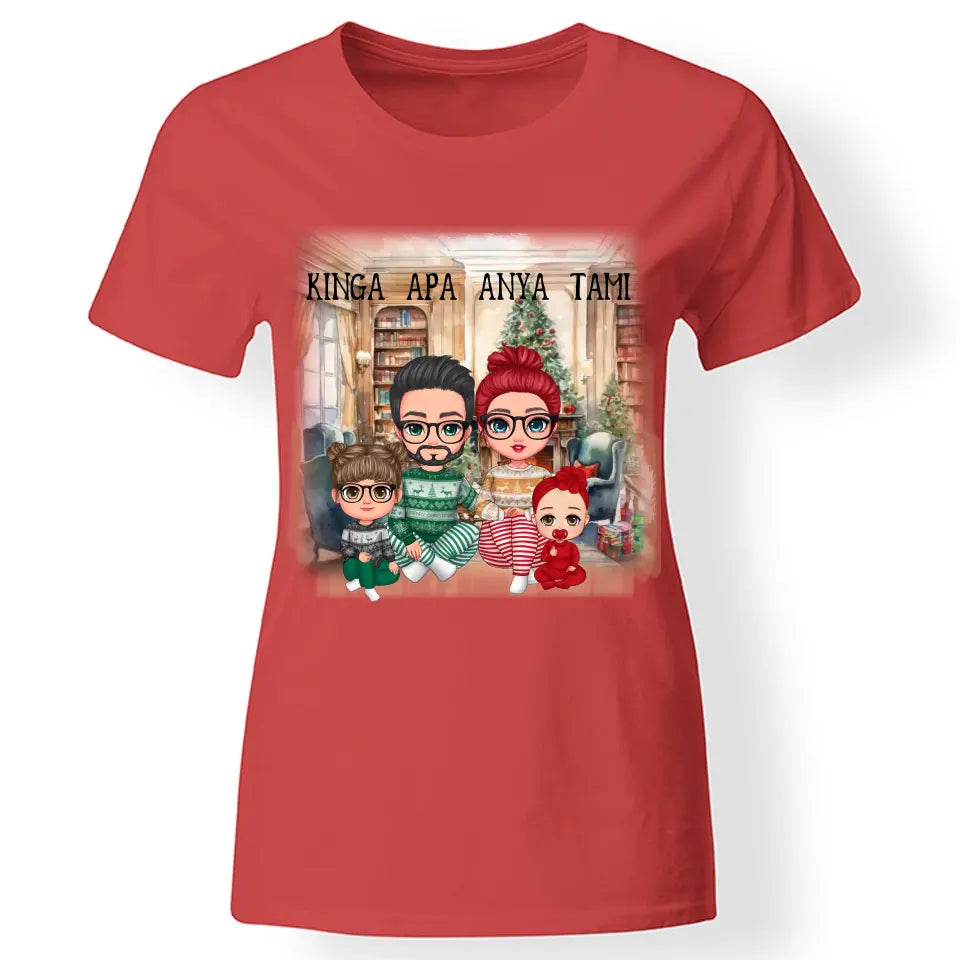 Választható karakteres cuki család egyedi karácsonyi ajándék póló férfi/női