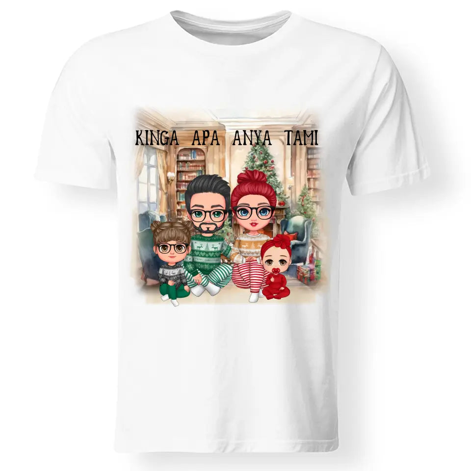 Választható karakteres cuki család egyedi karácsonyi ajándék póló férfi/női