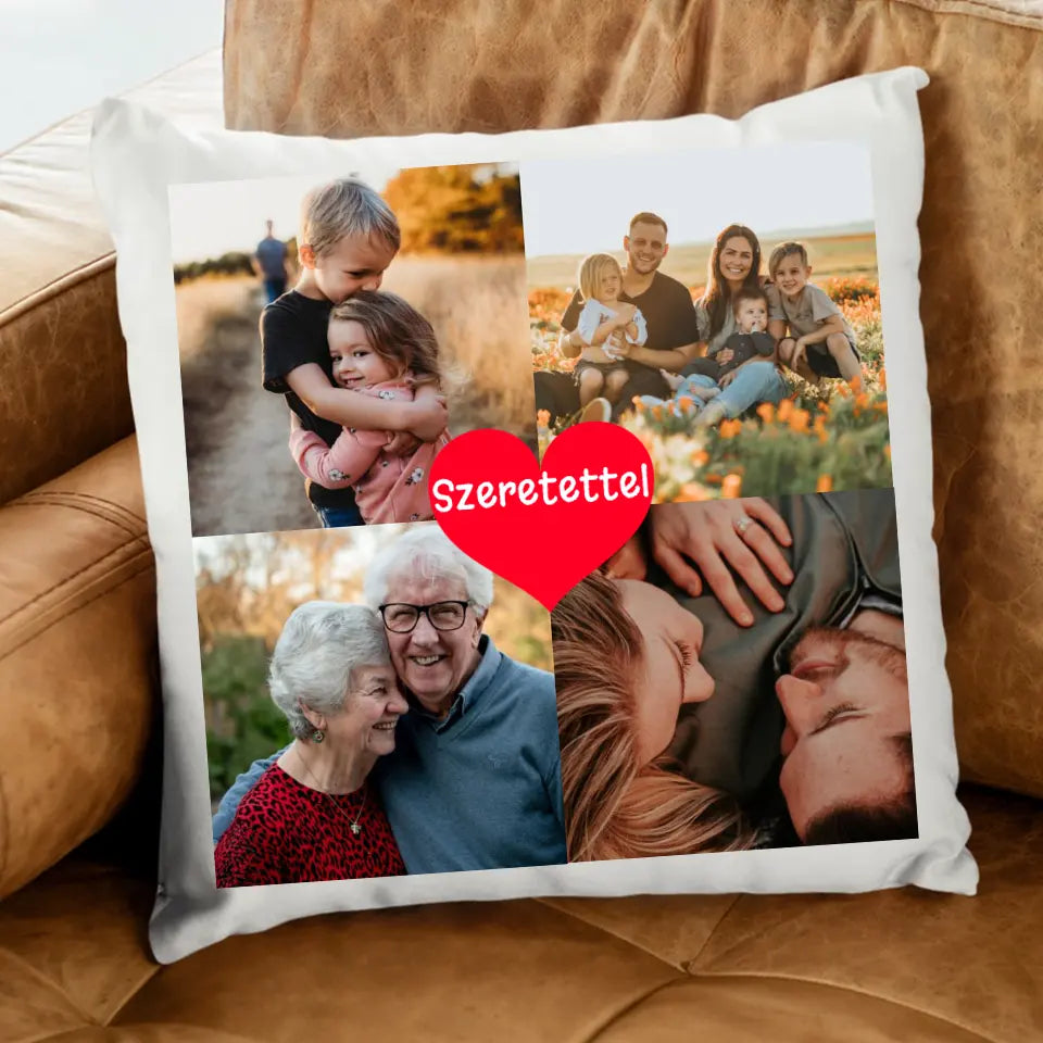 4 képes párna szívvel