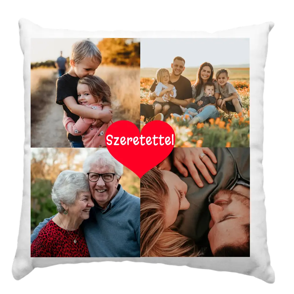 4 képes párna szívvel