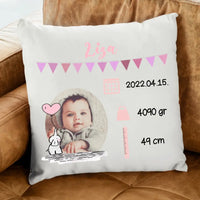 Egyedi fotós rózsaszín párna babáknak