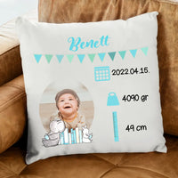 Egyedi fotós kék párna babáknak