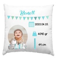 Egyedi fotós kék párna babáknak