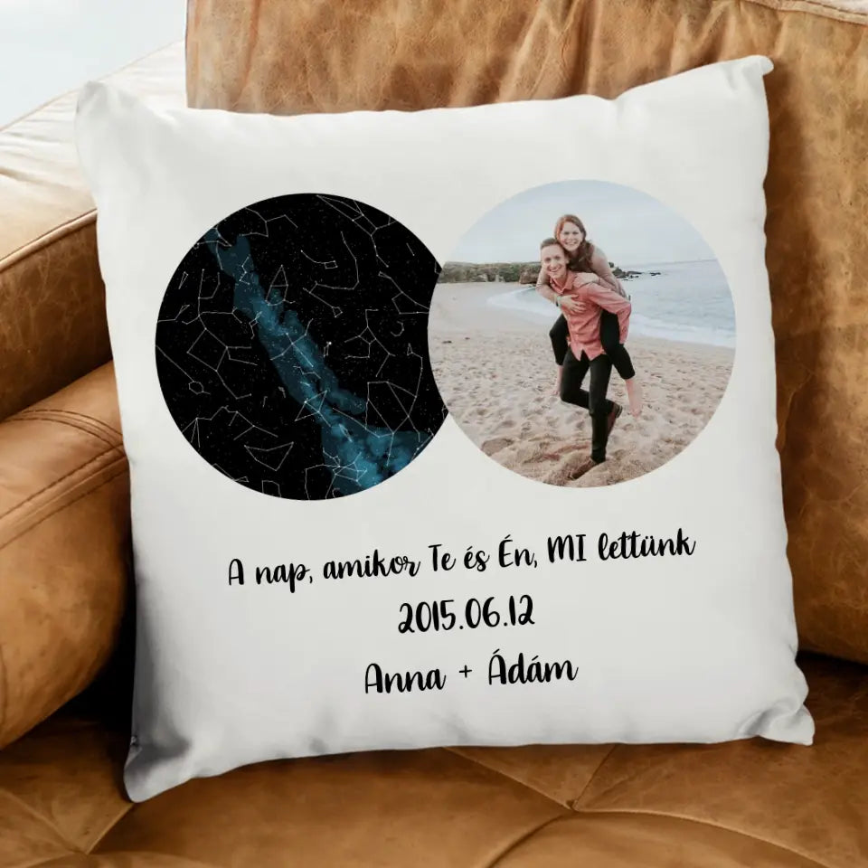 Csillagtérképes párna egyedi fényképpel