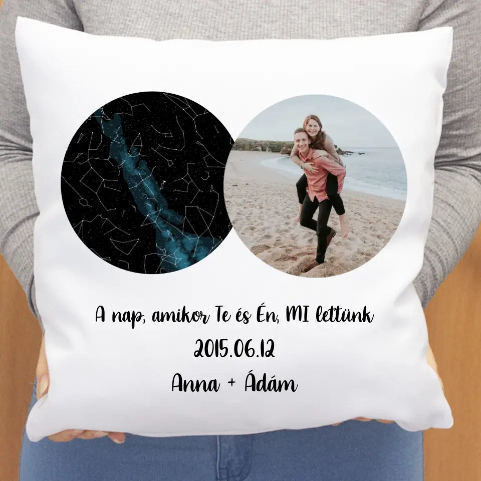 Csillagtérképes párna egyedi fényképpel