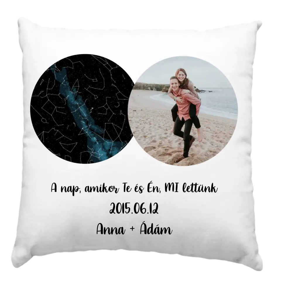 Csillagtérképes párna egyedi fényképpel