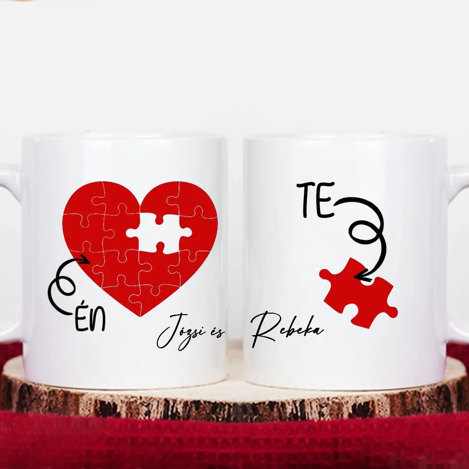 Puzzle love egyedi neves Valentin napi páros bögre szett