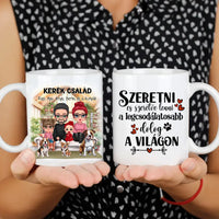 Egyedi ajándék bögre személyre szabható karakterekkel - cuki család kutyákkal