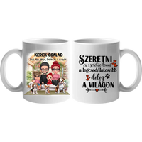 Egyedi ajándék bögre személyre szabható karakterekkel - cuki család kutyákkal