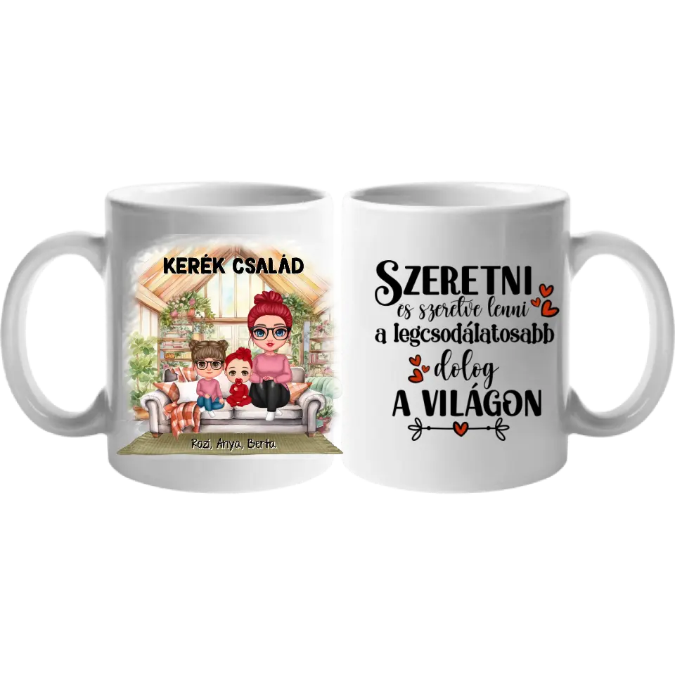 Egyedi ajándék bögre személyre szabható karakterekkel - cuki család Anyával