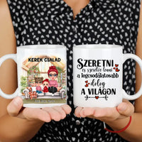 Egyedi ajándék bögre személyre szabható karakterekkel - cuki család Anyával