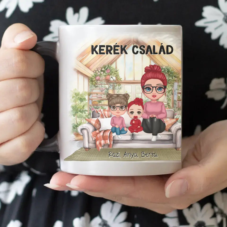 Egyedi ajándék bögre személyre szabható karakterekkel - cuki család Anyával