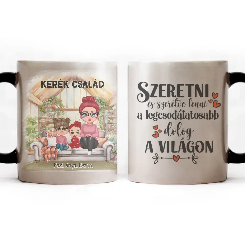 Egyedi ajándék bögre személyre szabható karakterekkel - cuki család Anyával