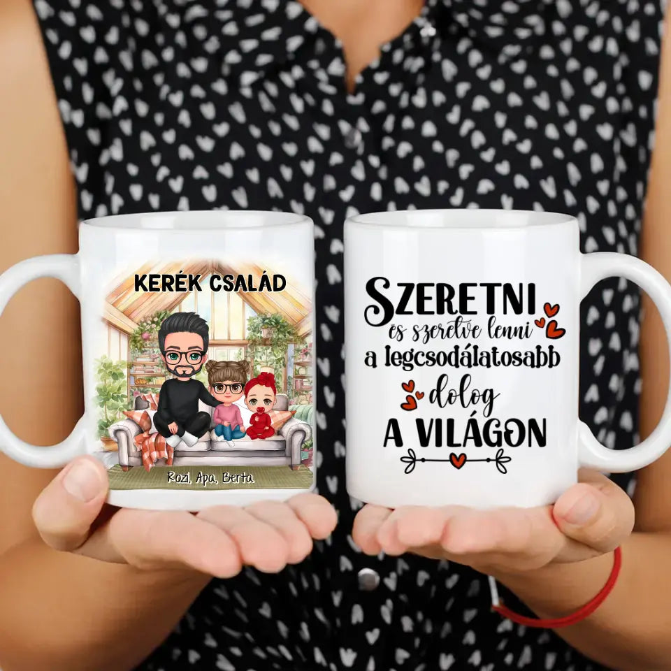 Egyedi ajándék bögre személyre szabható karakterekkel - cuki család Apával
