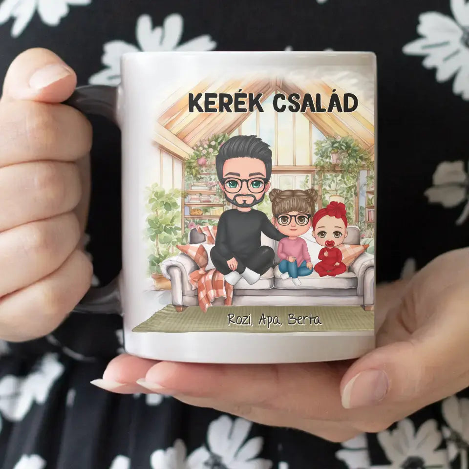 Egyedi ajándék bögre személyre szabható karakterekkel - cuki család Apával