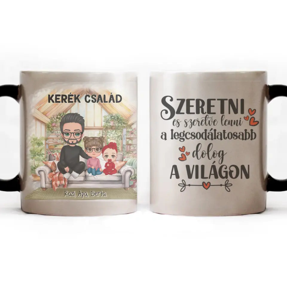 Egyedi ajándék bögre személyre szabható karakterekkel - cuki család Apával