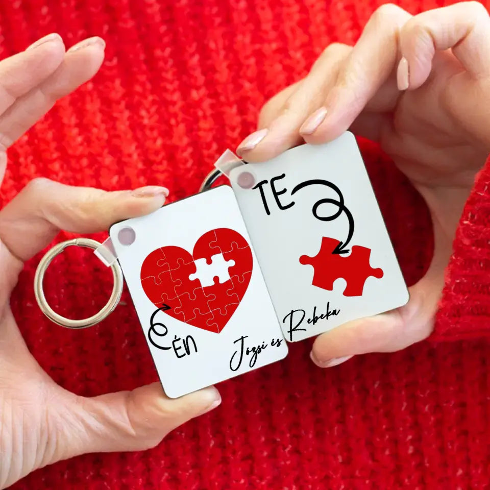 Puzzle love egyedi neves Valentin napi páros kulcstartó szett