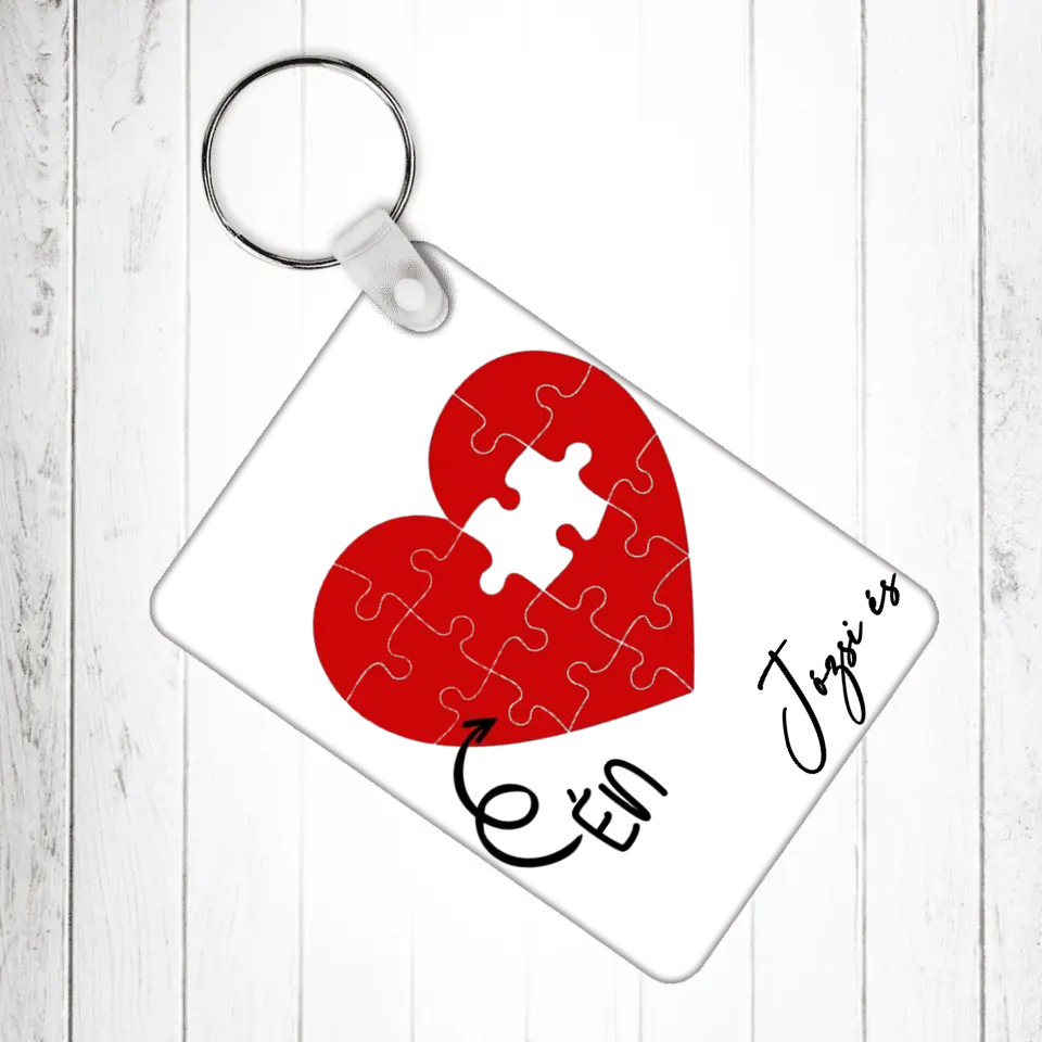 Puzzle love egyedi neves Valentin napi páros kulcstartó szett