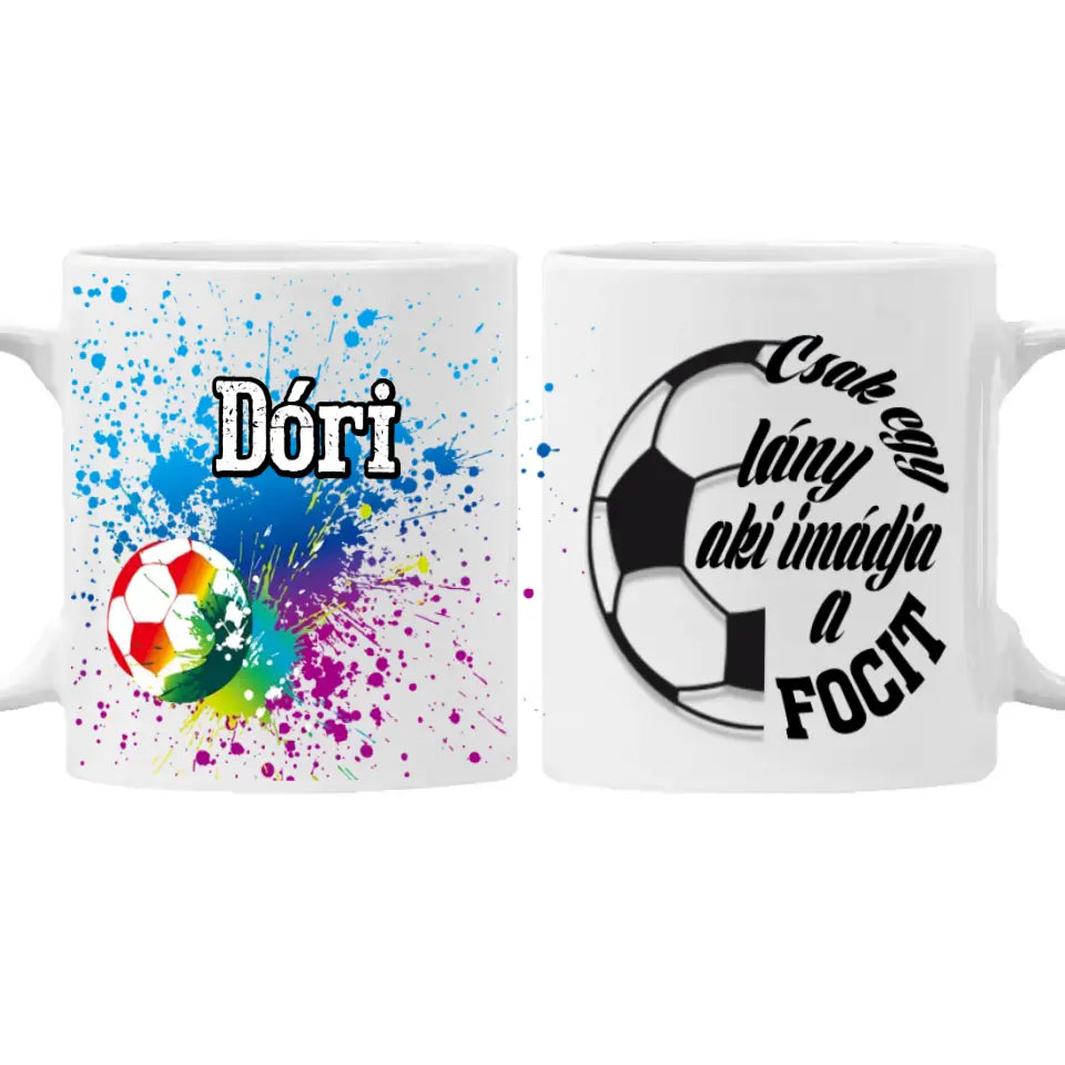Egyedi neves focis bögre lányoknak
