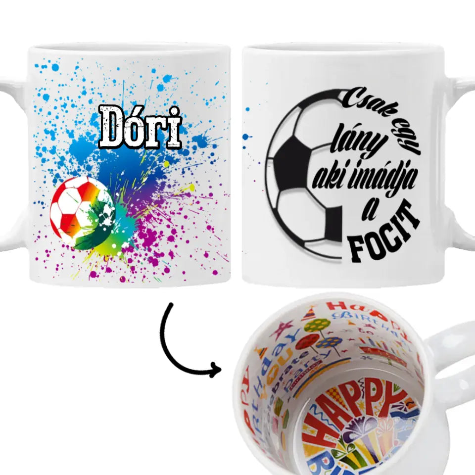 Egyedi neves focis bögre lányoknak