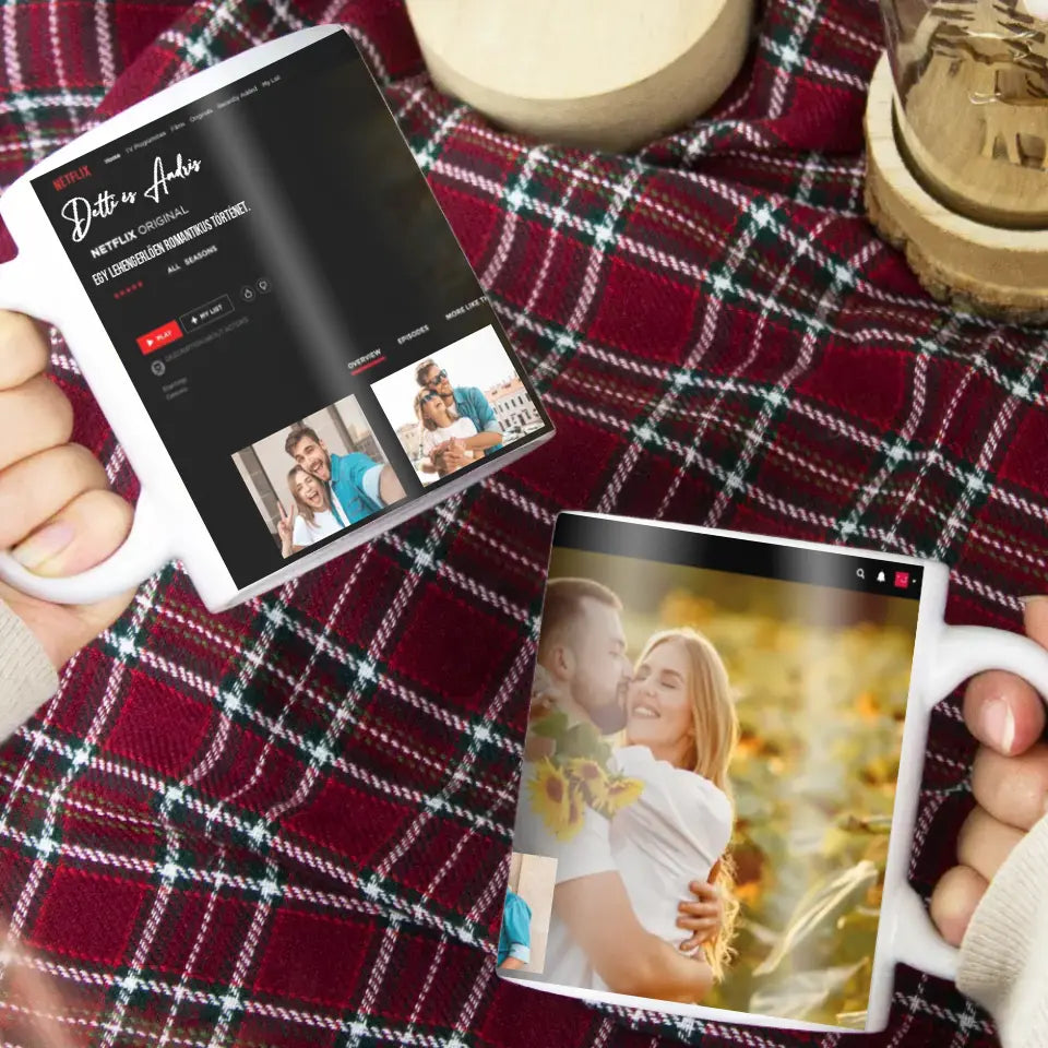 Netflix stílusú bögre pároknak egyedi fényképpel