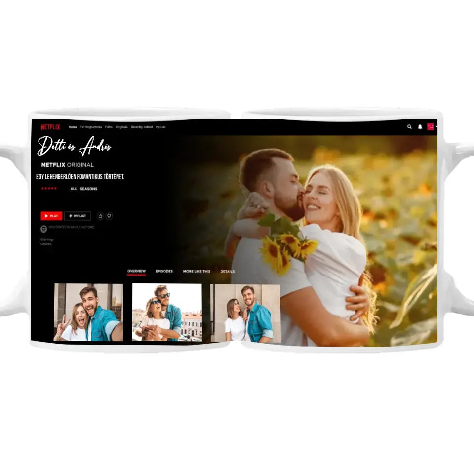 Netflix stílusú bögre pároknak egyedi fényképpel