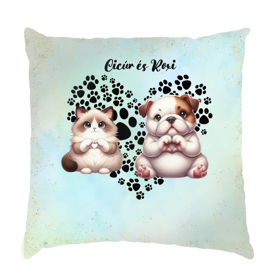 Aranyos szerkeszthető cicás és kutyás telinyomatos Fullprint párna