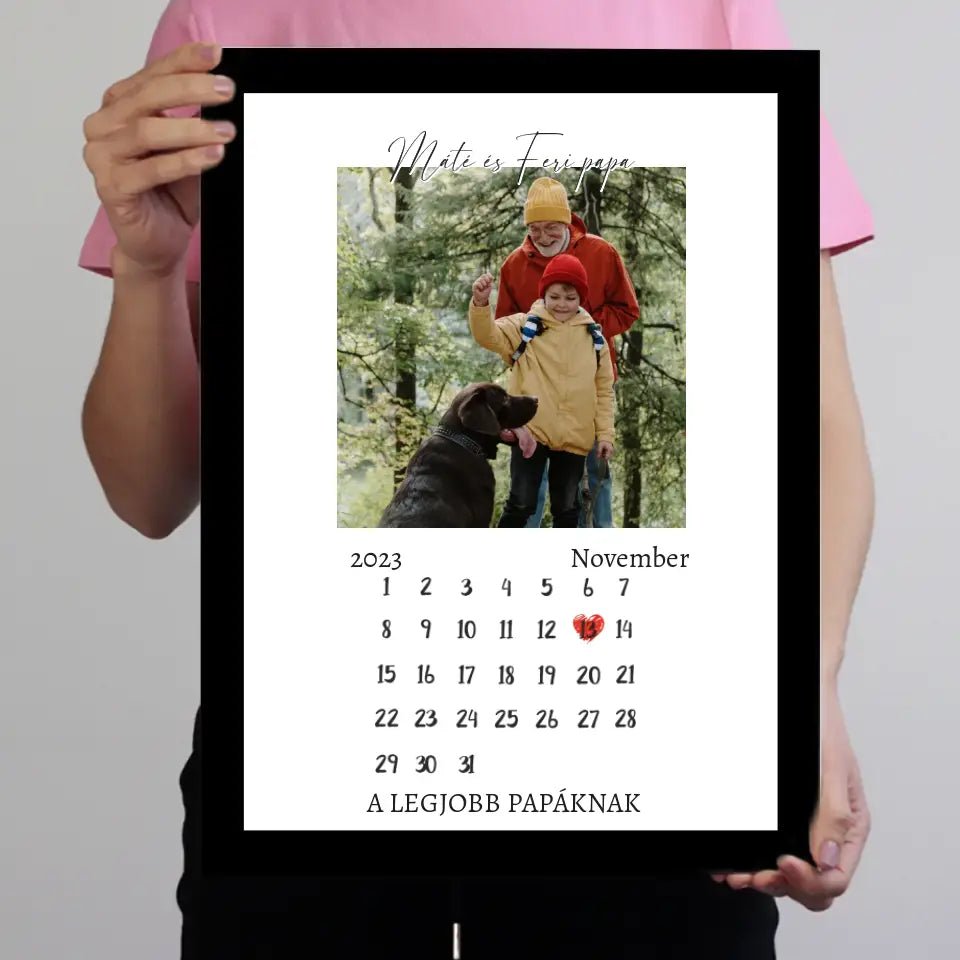 Egyedi falikép saját fotóval és naptárral Nagypapáknak