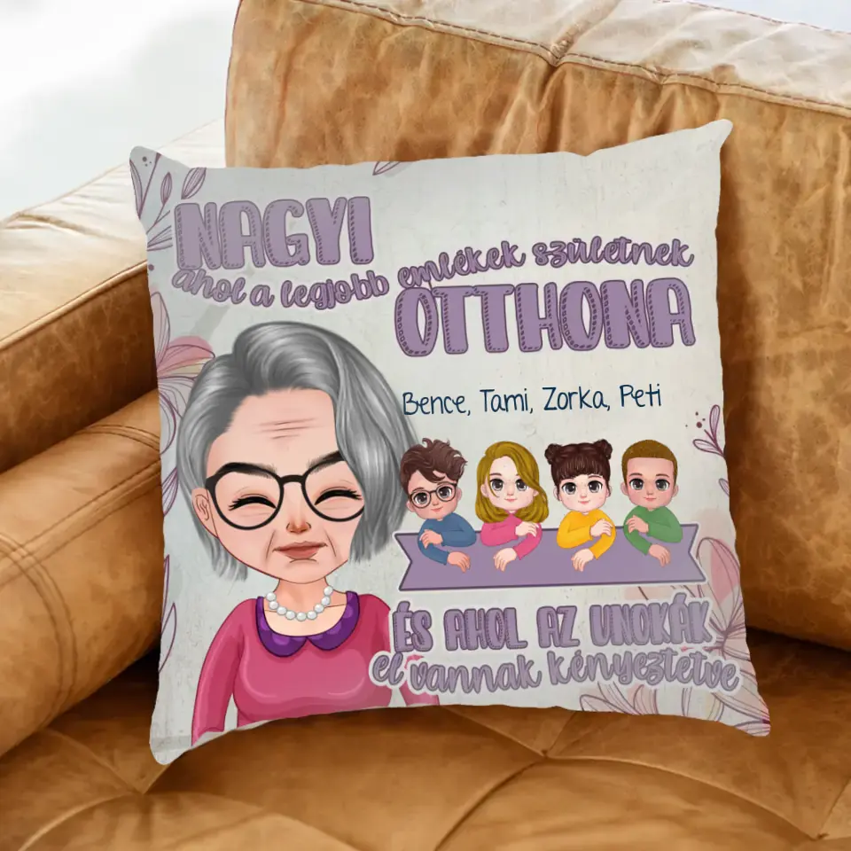 Személyre szabható ajándékpárna Nagymamáknak - Nagyi Otthona 