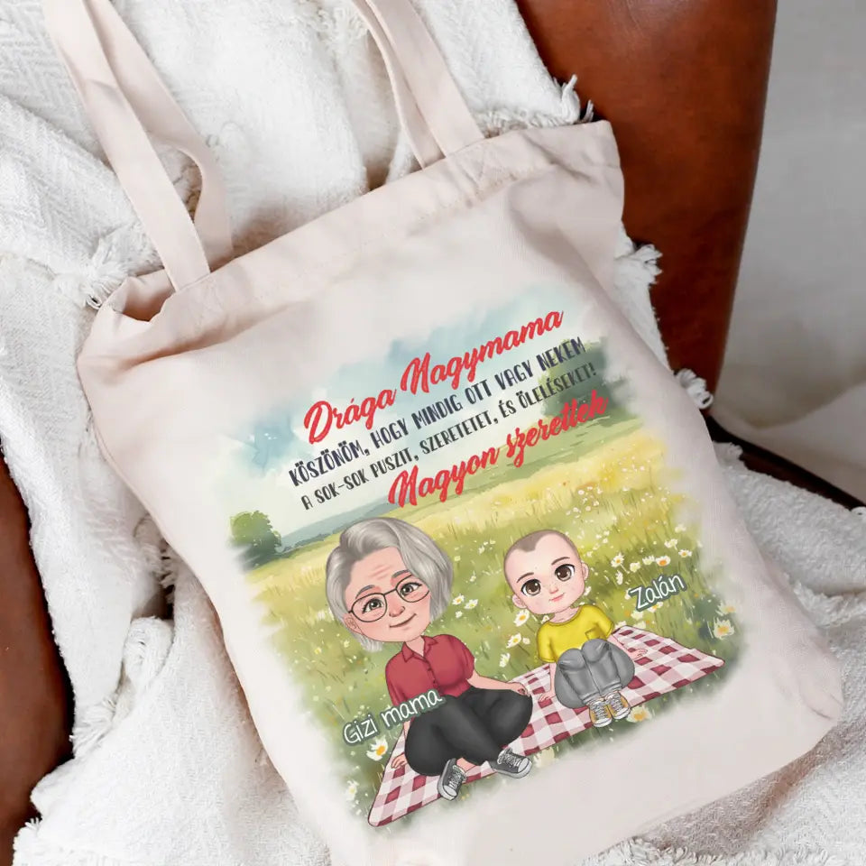 Drága Nagymama cuki karakteres egyedi anyák napi ajándék vászontáska nagymamáknak