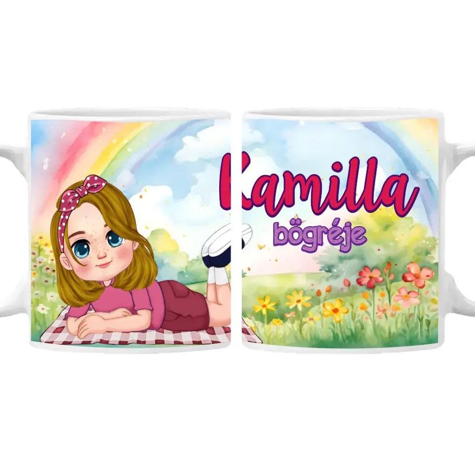 Szerkeszthető karakteres egyedi ajándék bögre kislányoknak saját névvel