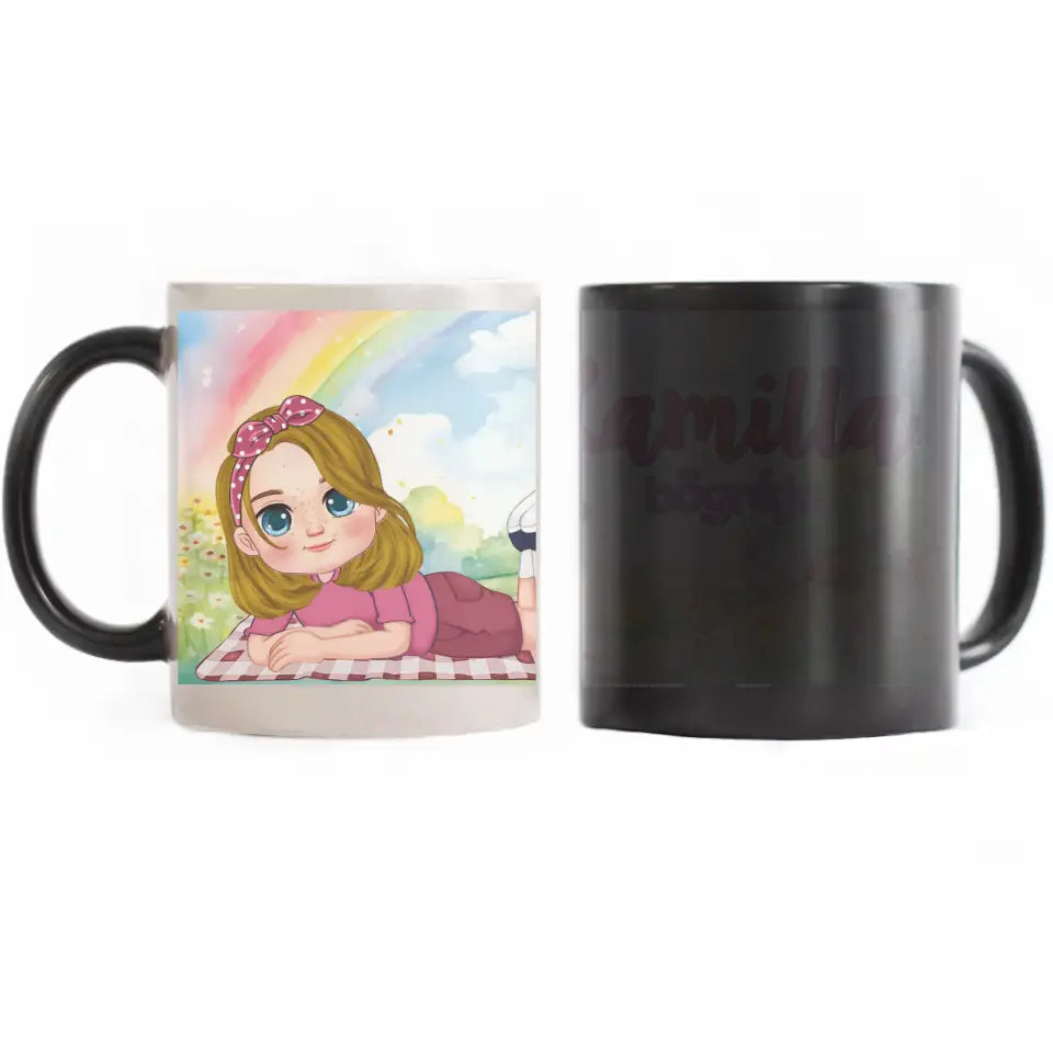 Szerkeszthető karakteres egyedi ajándék bögre kislányoknak saját névvel