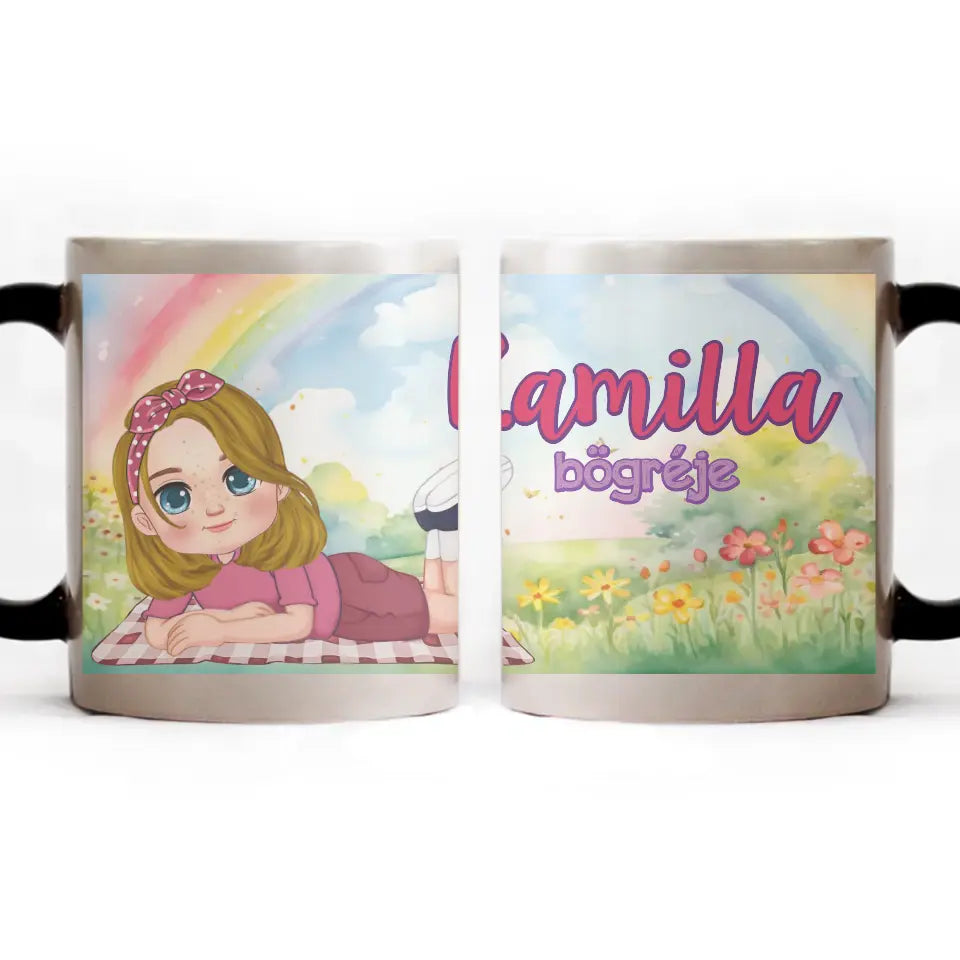 Szerkeszthető karakteres egyedi ajándék bögre kislányoknak saját névvel