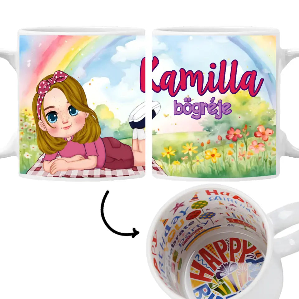 Szerkeszthető karakteres egyedi ajándék bögre kislányoknak saját névvel