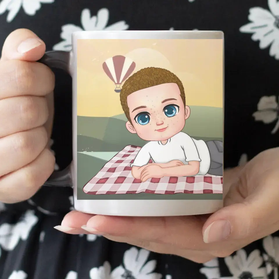  Szerkeszthető karakteres egyedi ajándék bögre gyerekeknek kisfiús mintával