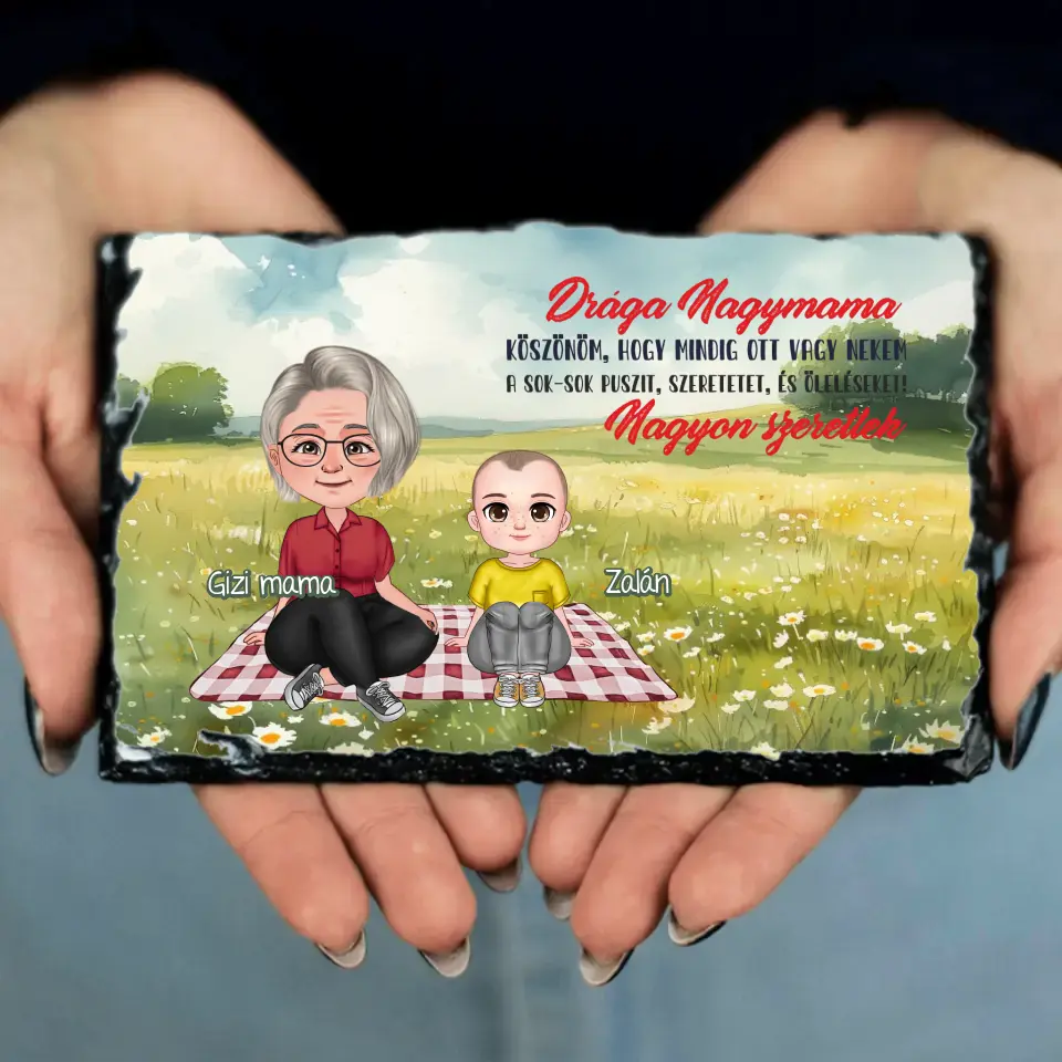 Drága Nagymama cuki karakteres egyedi anyák napi ajándék gránitlap nagymamáknak
