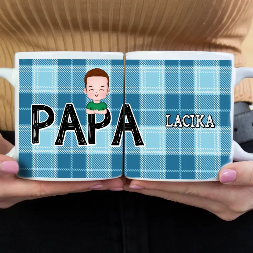 Szerkeszthető karakteres egyedi ajándék bögre Papa felirattal