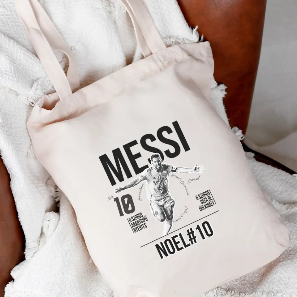 Személyre szabható ajándék focis vászontáska - Messi