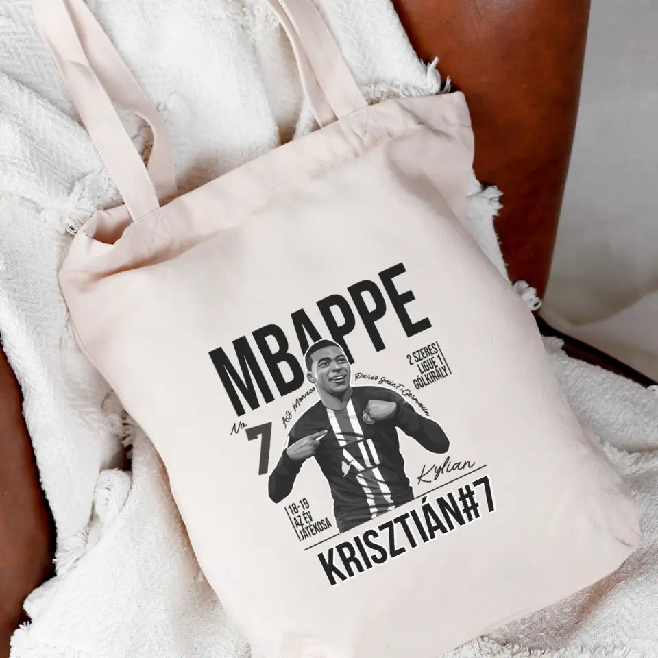 Személyre szabható ajándék focis vászontáska - Mbappe