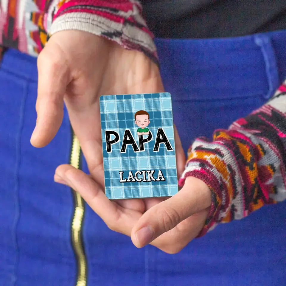 Szerkeszthető karakteres egyedi ajándék mágnes Papa felirattal