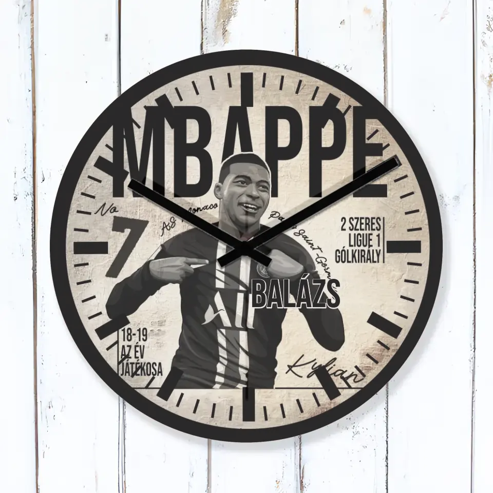 Egyedi focis ajándék falióra - Mbappe