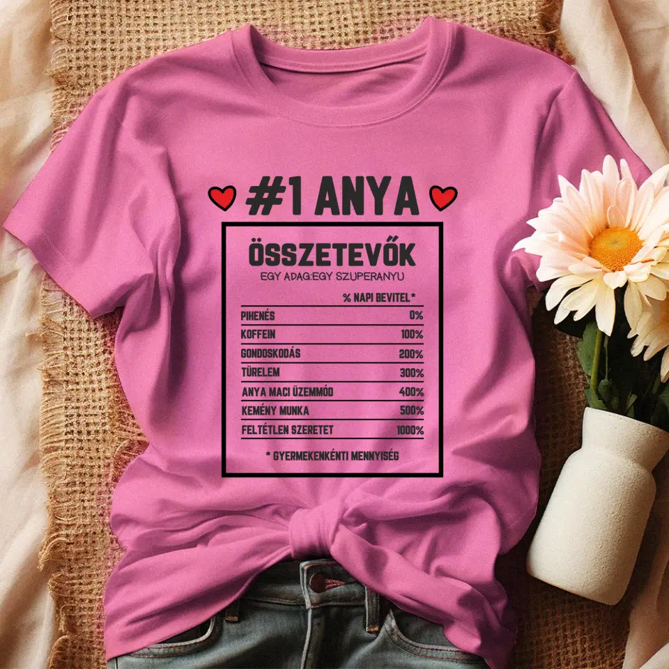 Egyedi ajándék anyukáknak - Anya összetevői póló rózsaszín