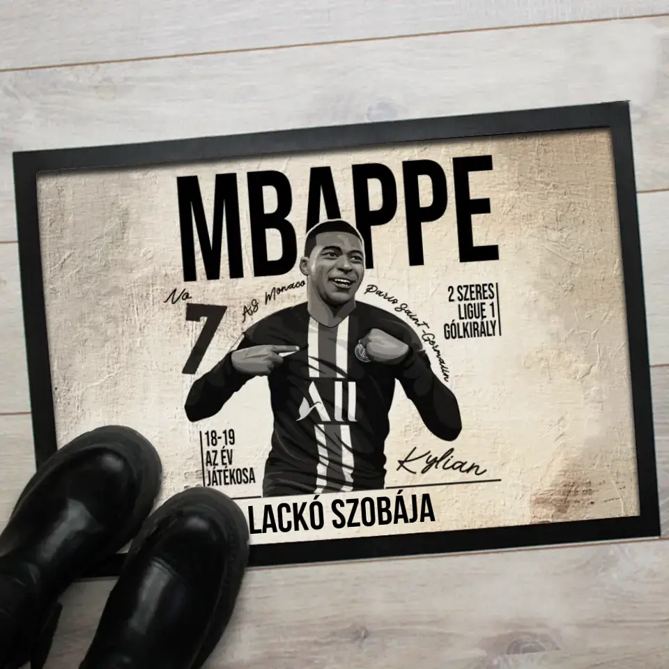 Egyedi neves Mbappe lábtörlő szőnyeg 