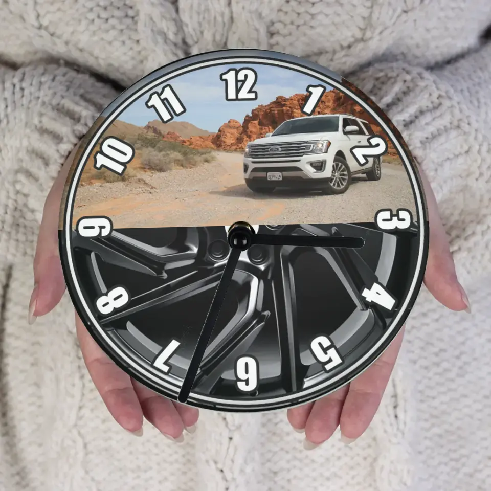 Üveg óra egyedi képpel és autó felni mintával