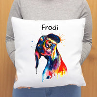 Akvarell hatású egyedi neves kutyás párna